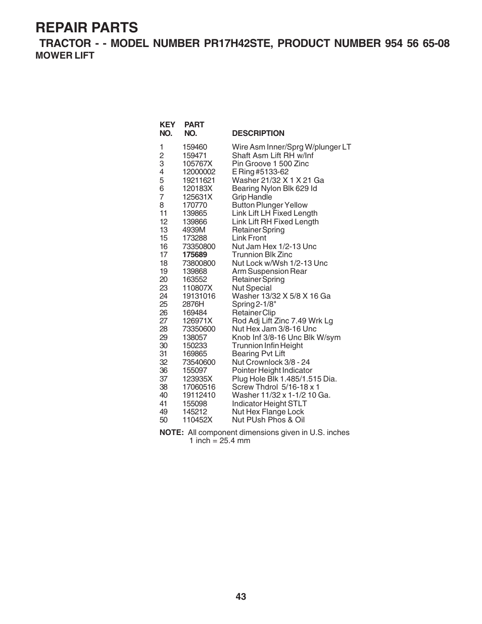 Repair parts | Poulan 182705 User Manual | Page 43 / 48