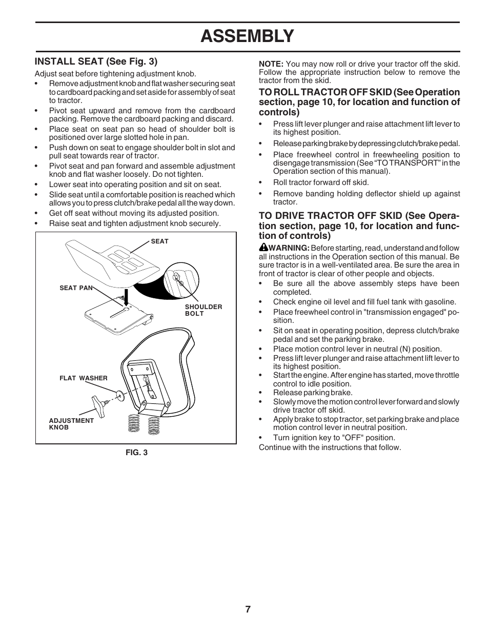 Assembly | Poulan 182705 User Manual | Page 7 / 48