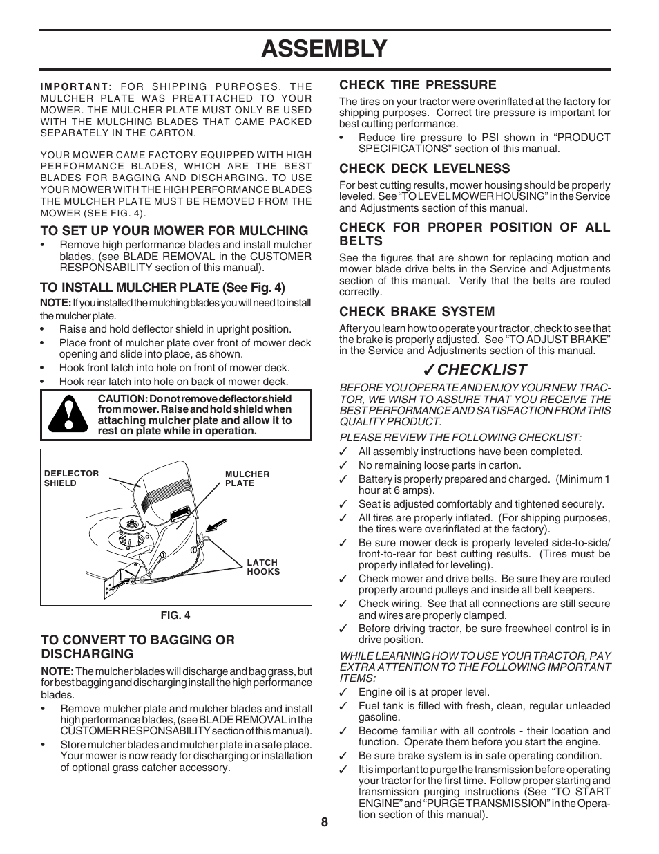 Assembly, Checklist | Poulan 182705 User Manual | Page 8 / 48