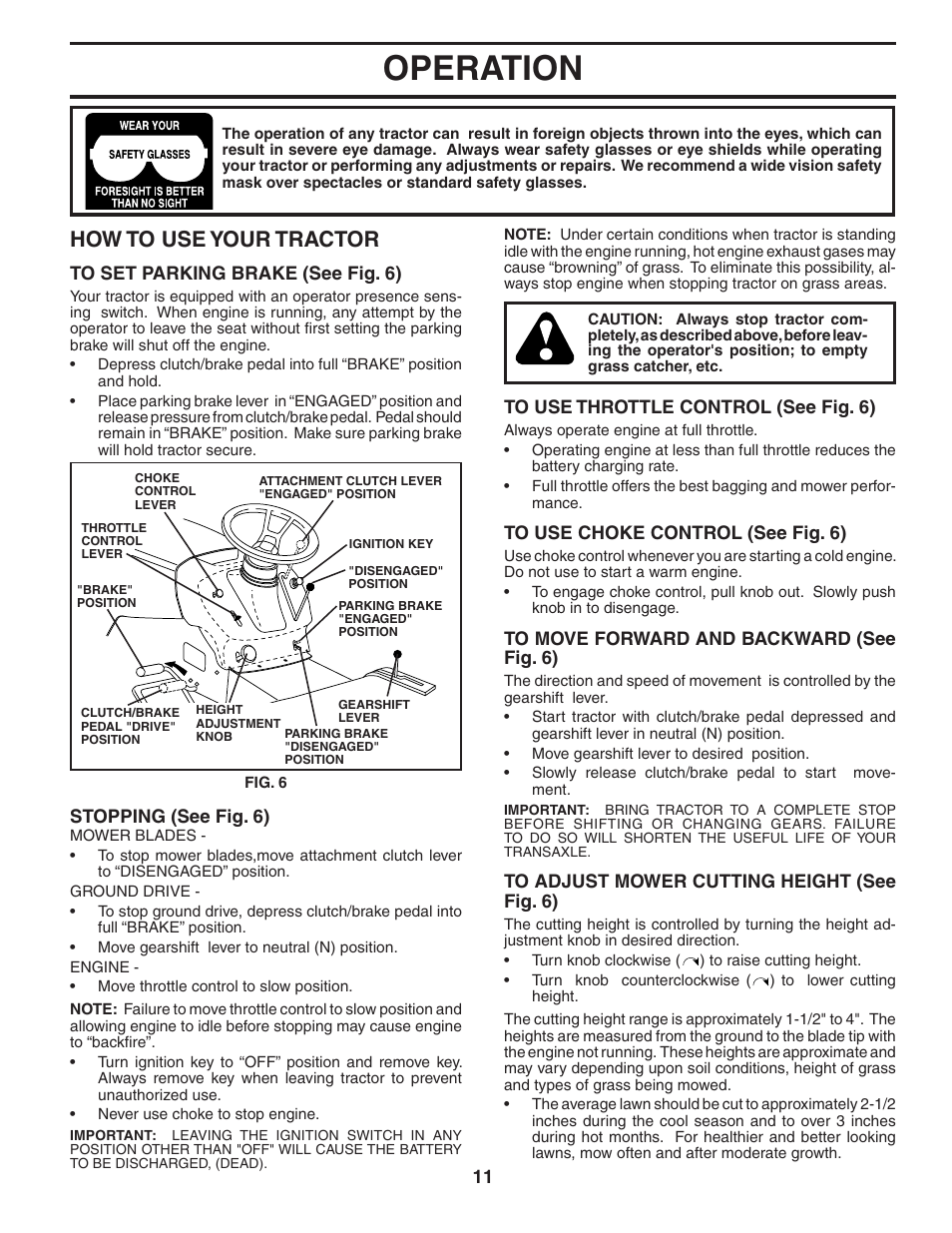 Operation, How to use your tractor | Poulan 185491 User Manual | Page 11 / 48