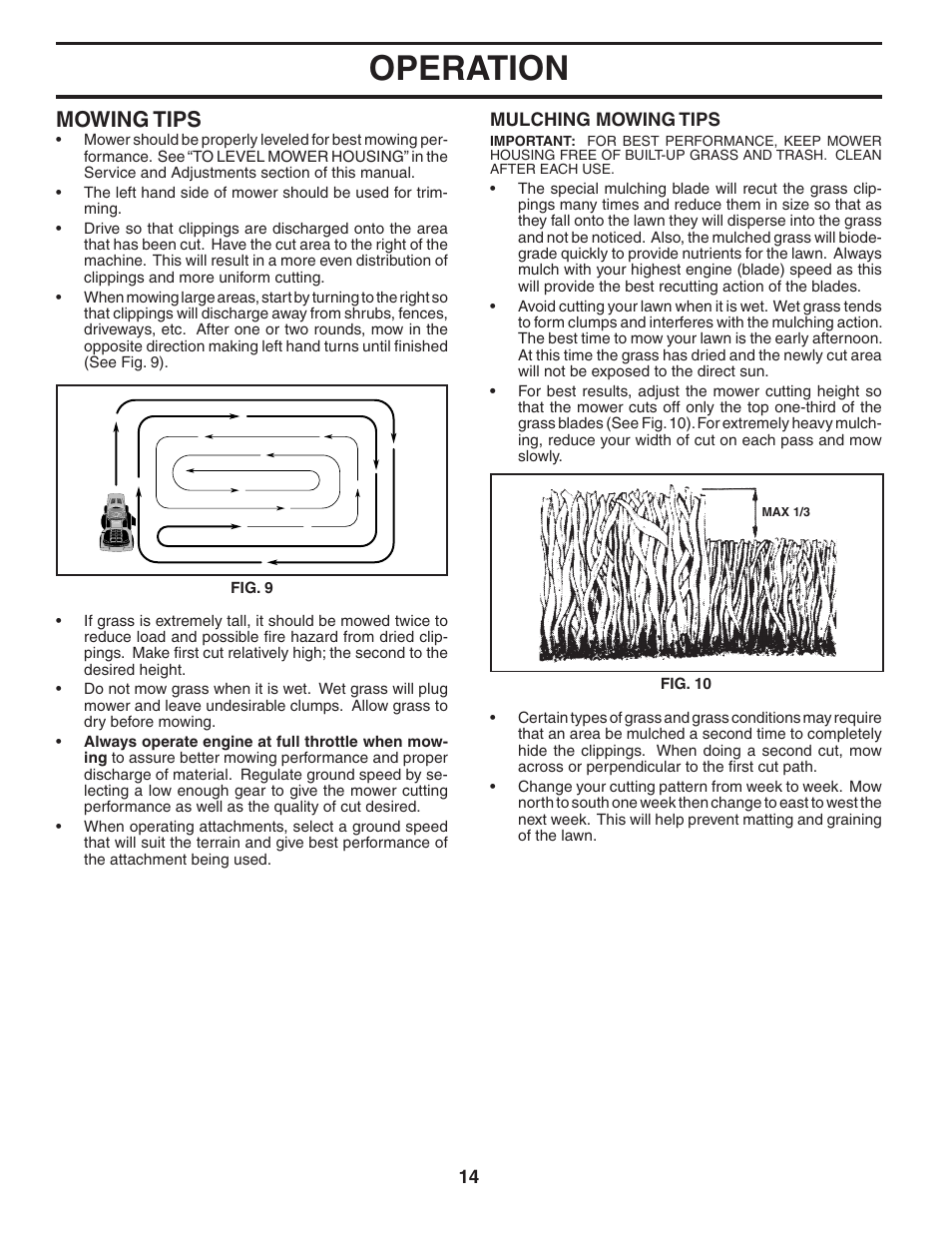 Operation, Mowing tips | Poulan 185491 User Manual | Page 14 / 48