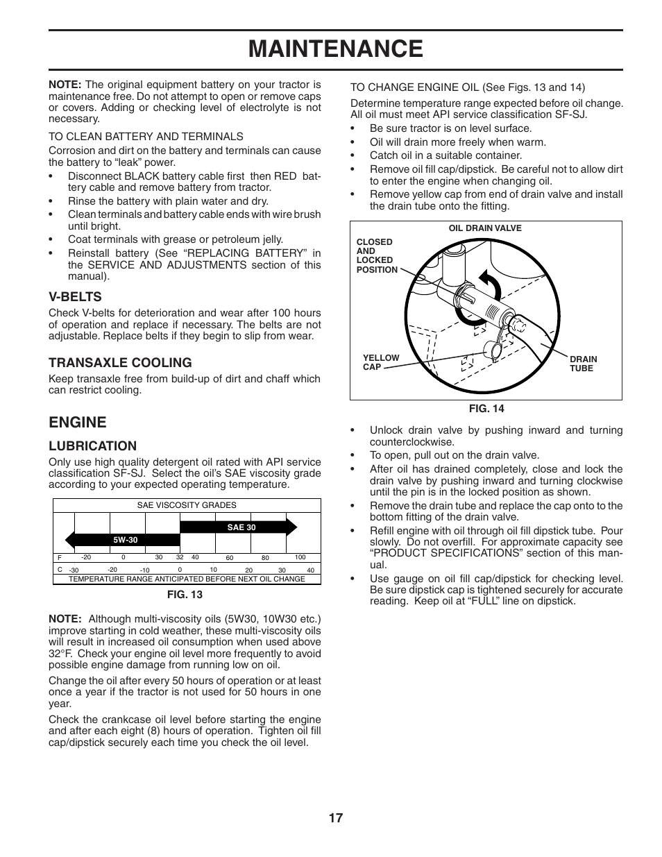 Maintenance, Engine, V-belts | Lubrication, Transaxle cooling | Poulan 185491 User Manual | Page 17 / 48