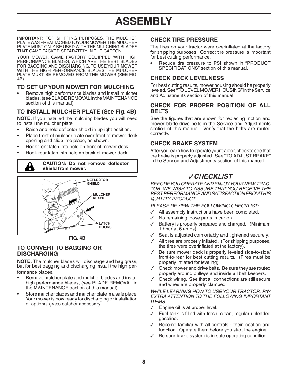 Assembly, Checklist | Poulan 185491 User Manual | Page 8 / 48