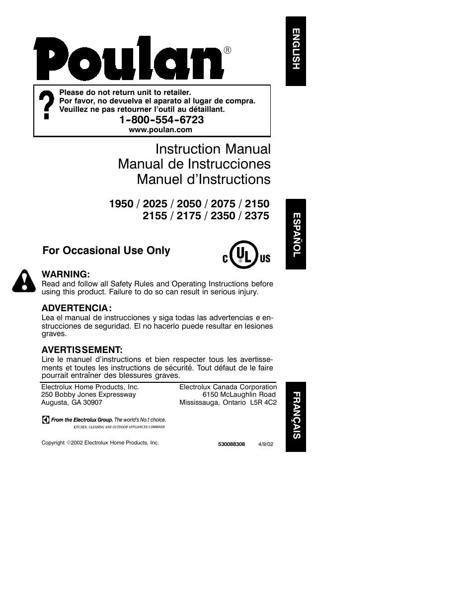 Poulan 2150 User Manual | 17 pages