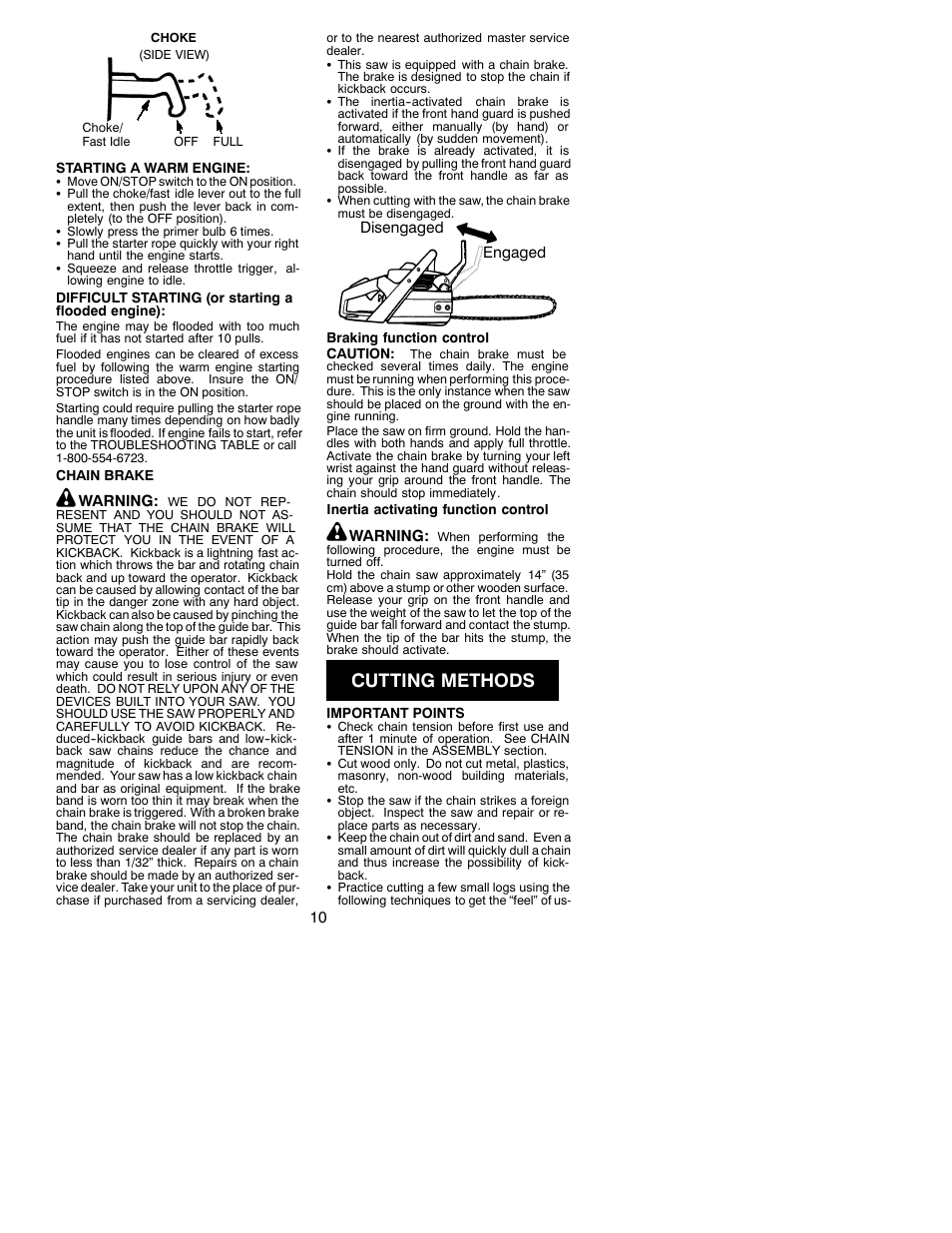 Cutting methods | Poulan 2001-02 User Manual | Page 10 / 17