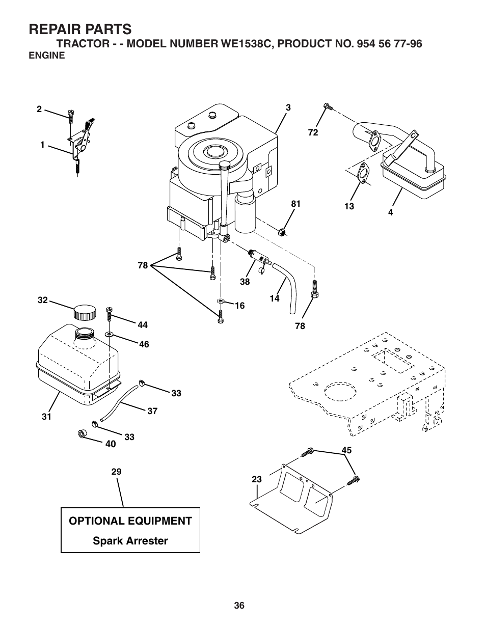 Repair parts | Poulan WE1538C User Manual | Page 36 / 48