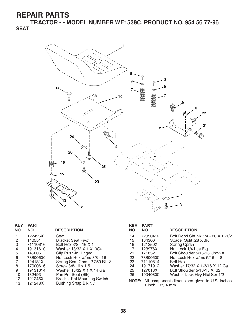Repair parts | Poulan WE1538C User Manual | Page 38 / 48