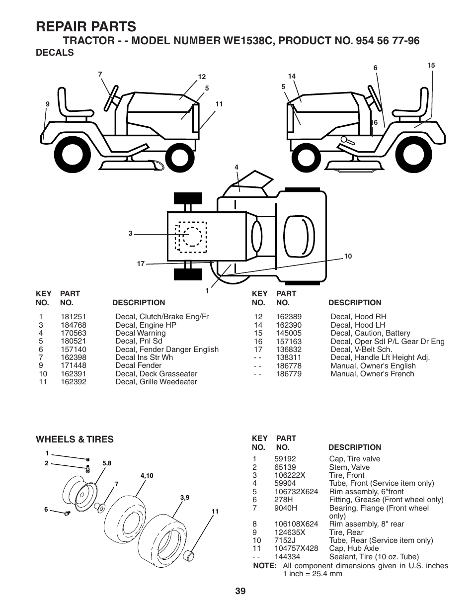 Repair parts | Poulan WE1538C User Manual | Page 39 / 48