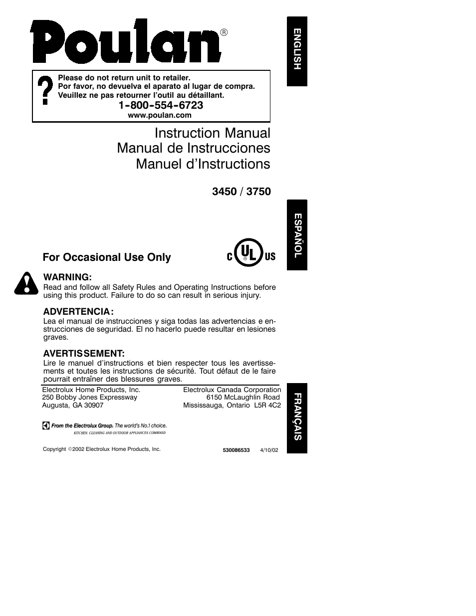 Poulan 3450 User Manual | 17 pages