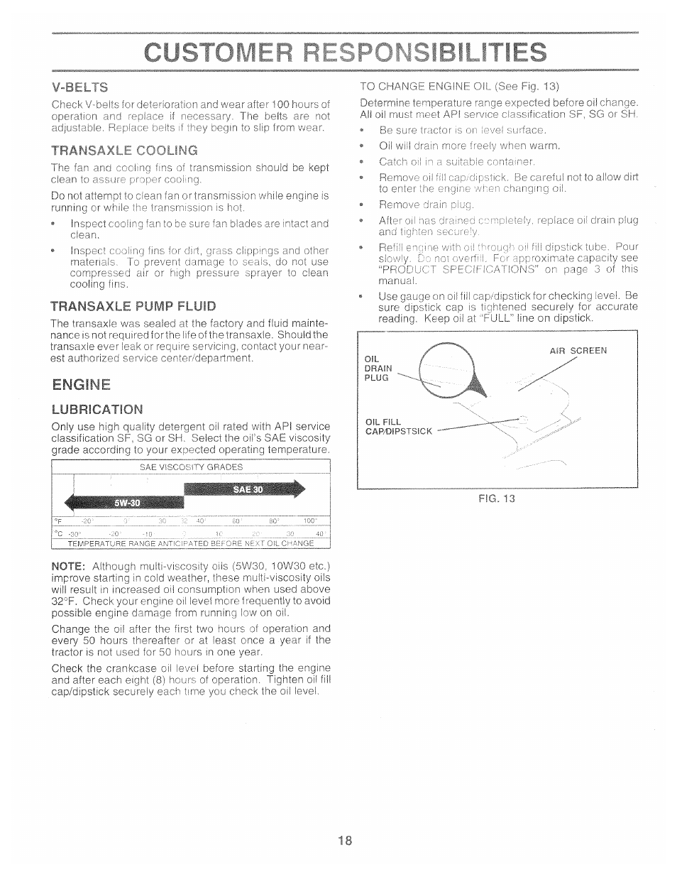 V-belts, Transaxle pump fluid, Engine | Lubrication | Poulan 159515 User Manual | Page 18 / 50