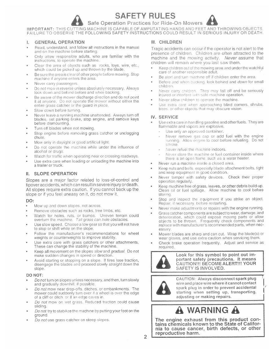 Asafety rul, I operation practice, В 63 | A warnsnq a, Califor­ nia | Poulan 159515 User Manual | Page 2 / 50