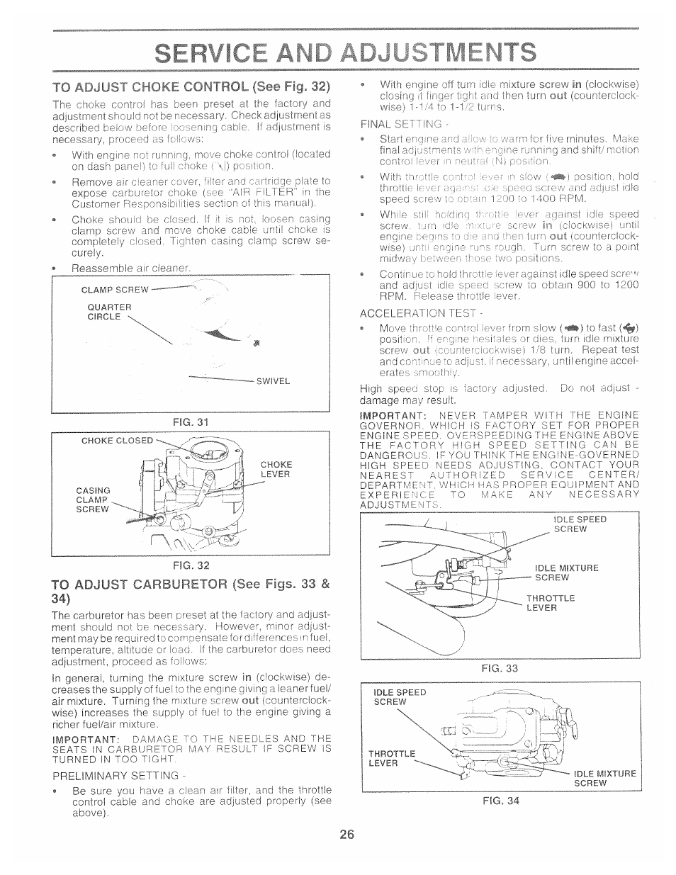 To adjlist c./inburl i op. .bfce figs. 33 & 34) | Poulan 159515 User Manual | Page 26 / 50