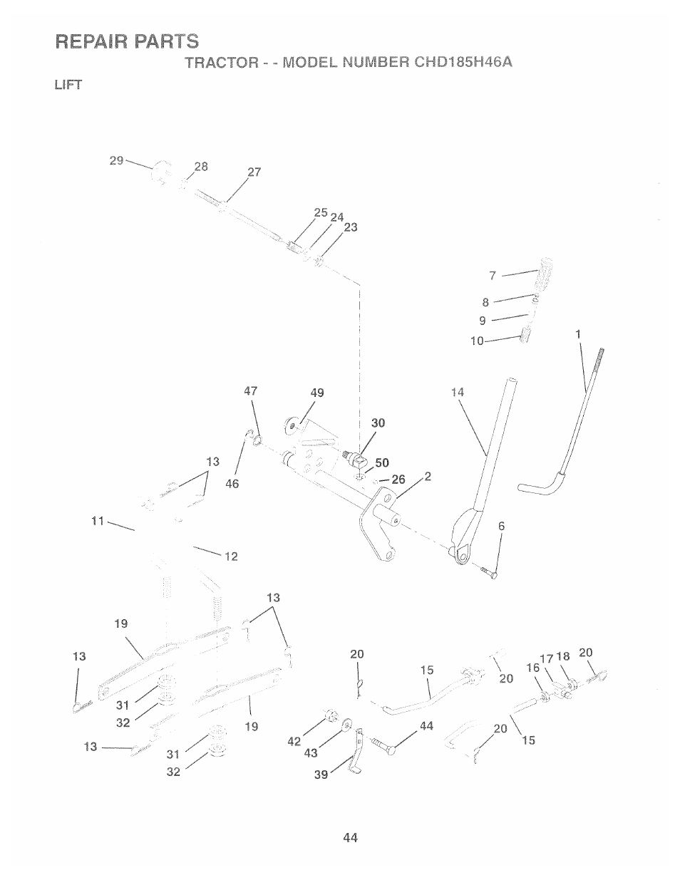 Lift, Repair parts | Poulan 159515 User Manual | Page 42 / 50