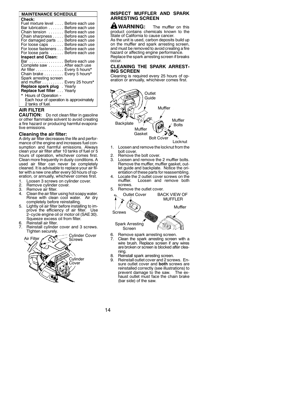 Warning | Poulan 350 User Manual | Page 14 / 18