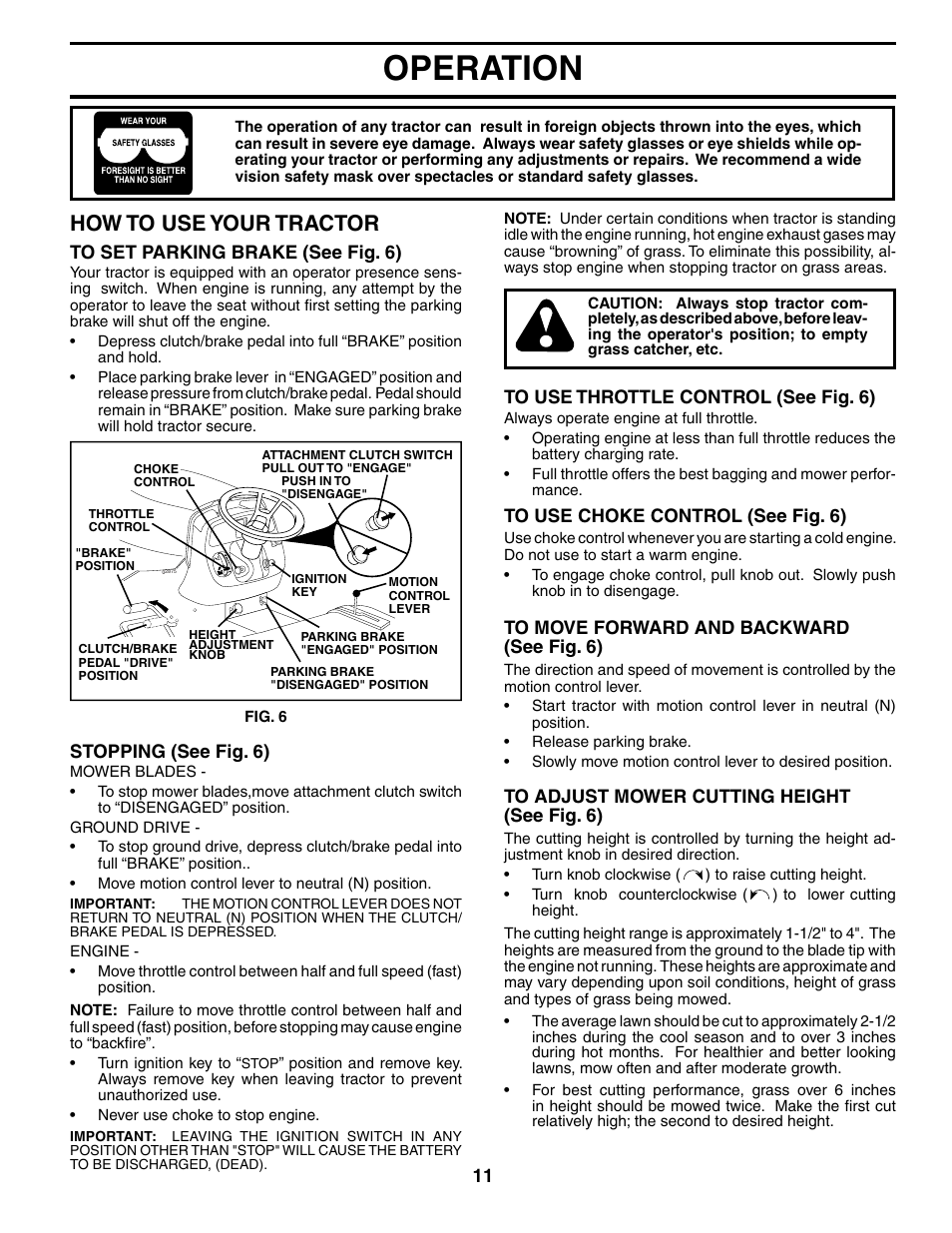 Operation, How to use your tractor | Poulan 195021 User Manual | Page 11 / 30