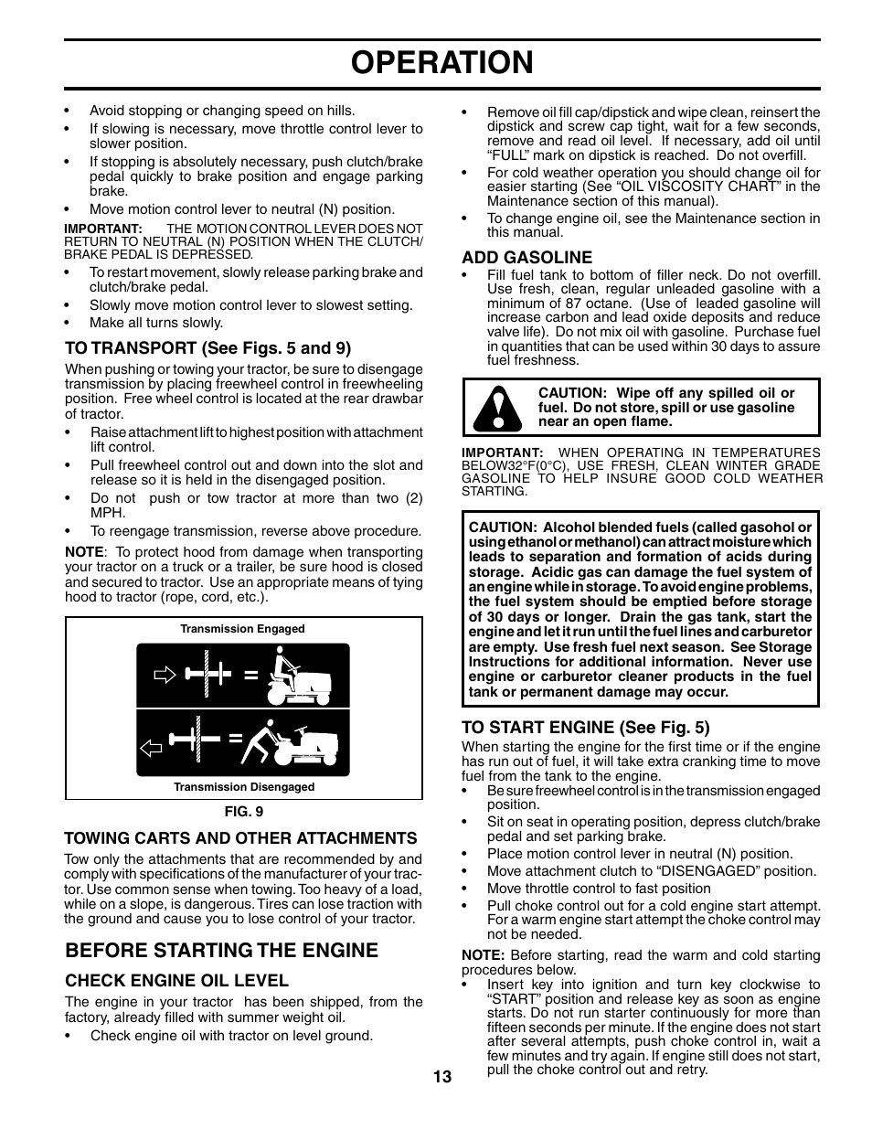 Operation, Before starting the engine | Poulan 195021 User Manual | Page 13 / 30