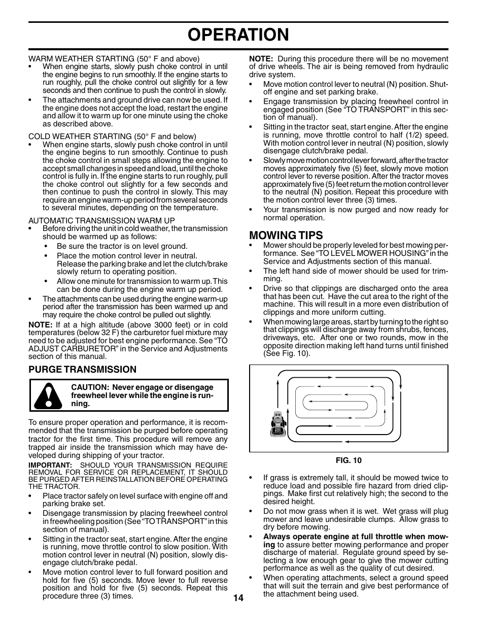 Operation, Mowing tips | Poulan 195021 User Manual | Page 14 / 30