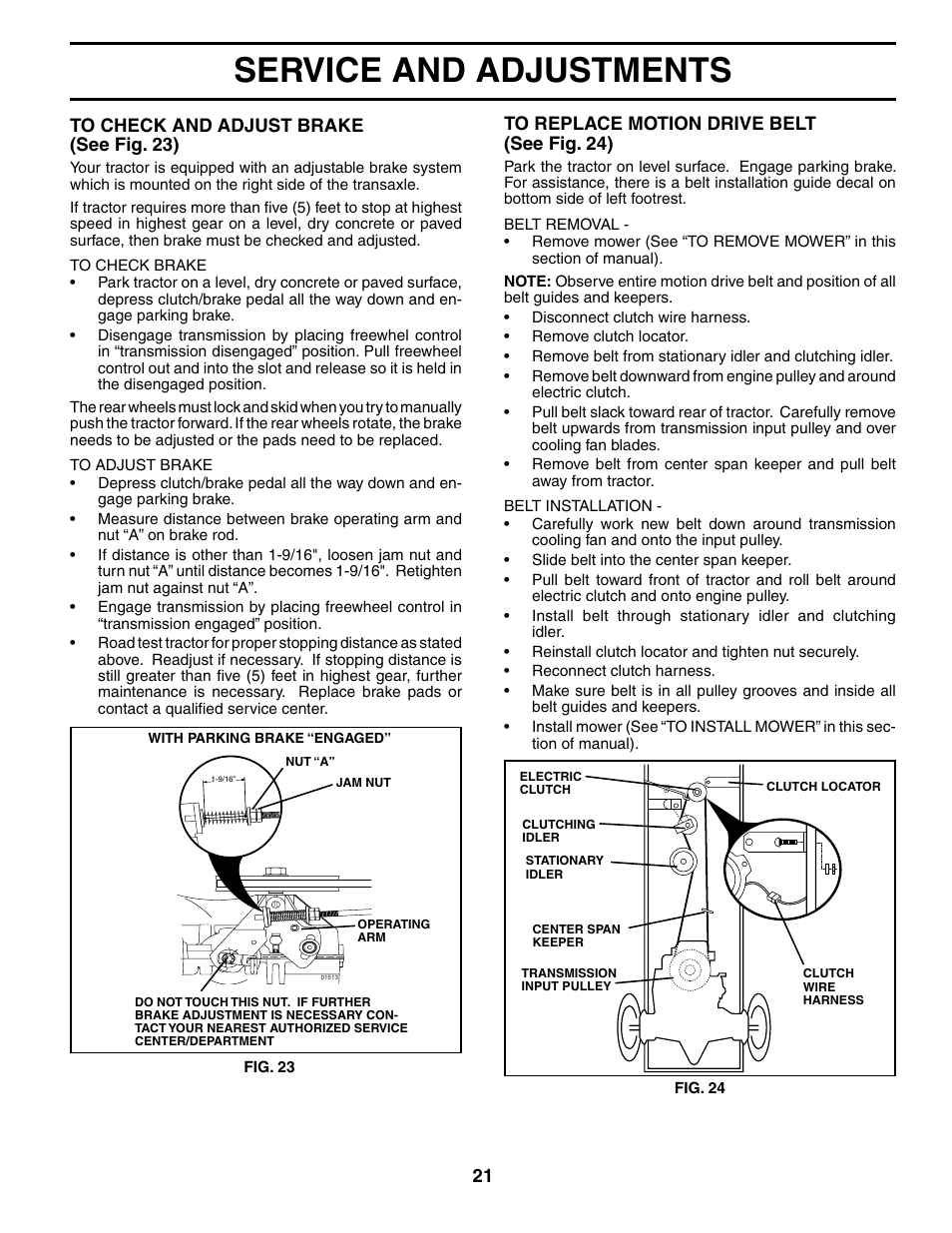 Service and adjustments | Poulan 195021 User Manual | Page 21 / 30