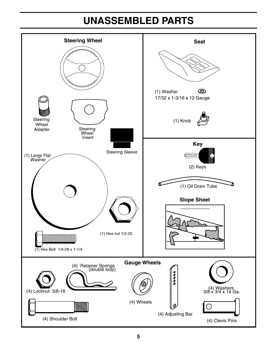Unassembled parts | Poulan 195021 User Manual | Page 5 / 30