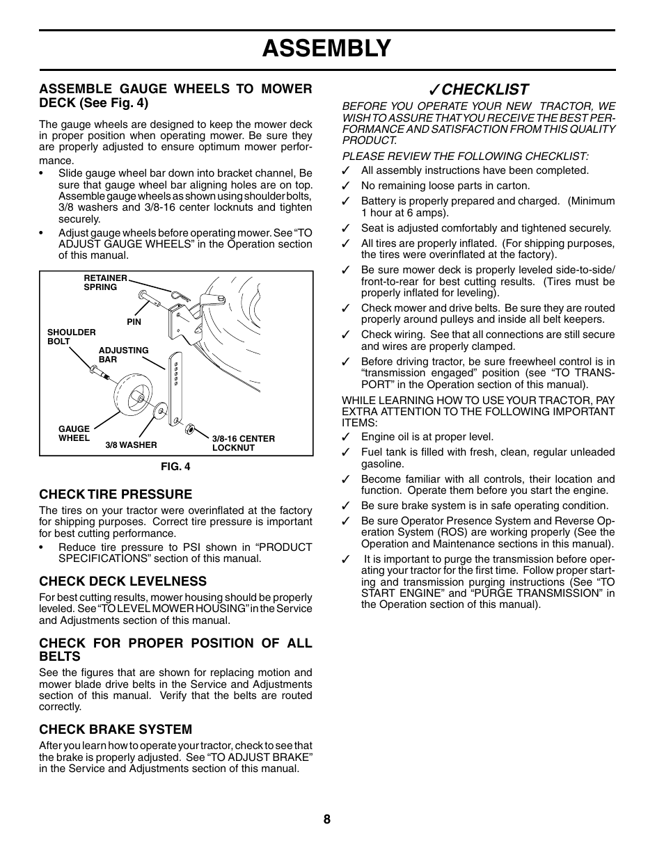 Assembly, Checklist | Poulan 195021 User Manual | Page 8 / 30