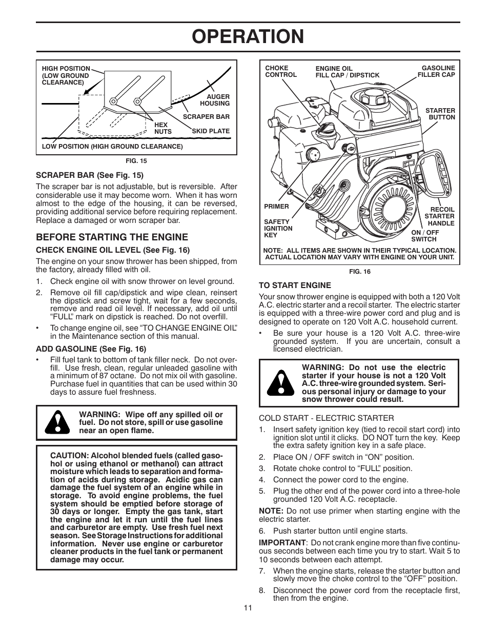 Operation, Before starting the engine | Poulan Pro XT827ES SNOW THROWER User Manual | Page 11 / 40