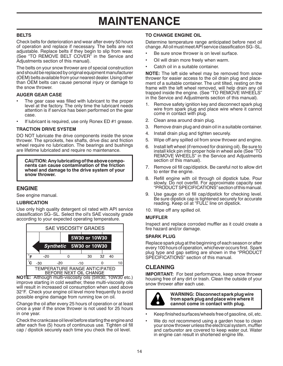 Maintenance | Poulan Pro XT827ES SNOW THROWER User Manual | Page 14 / 40
