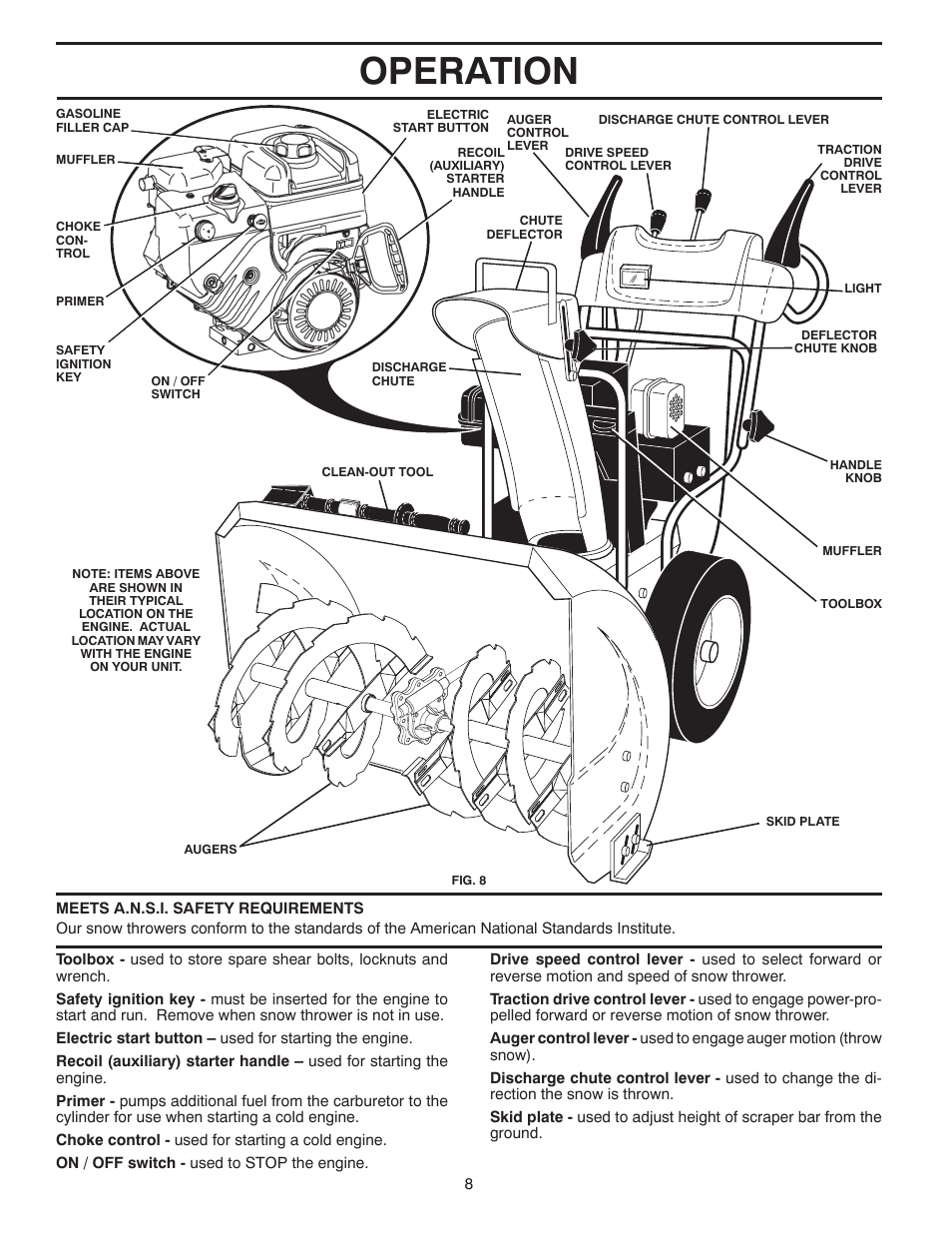 Operation | Poulan Pro XT827ES SNOW THROWER User Manual | Page 8 / 40