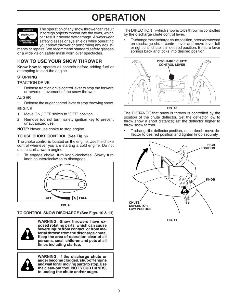 Operation | Poulan Pro XT827ES SNOW THROWER User Manual | Page 9 / 40