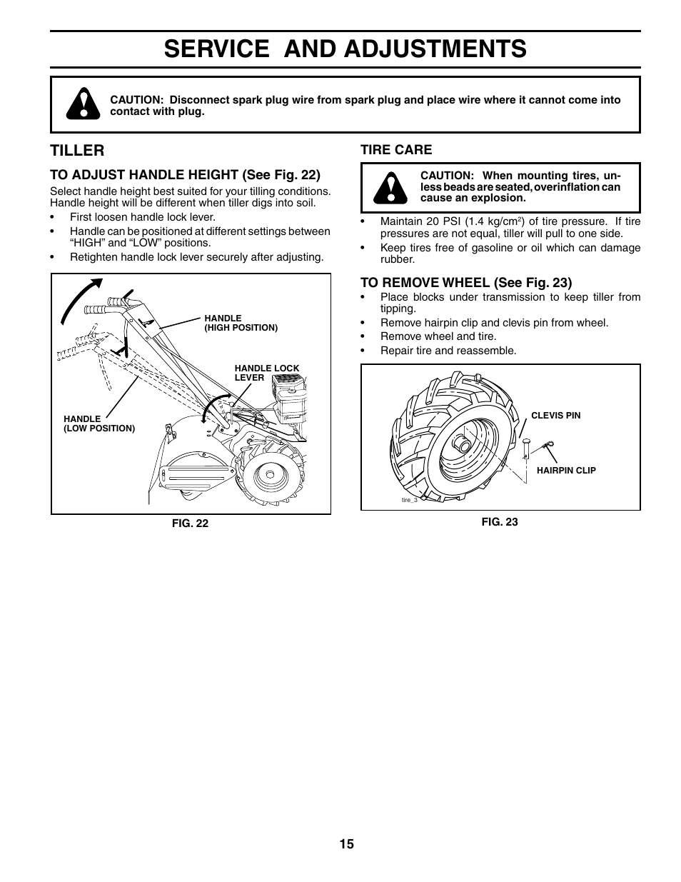 Service and adjustments, Tiller | Poulan MRT500 User Manual | Page 15 / 28