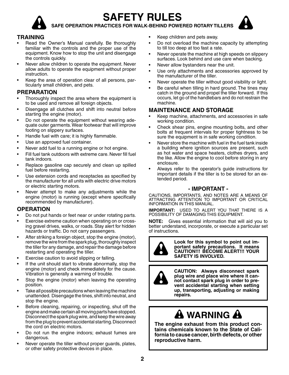 Safety rules, Warning | Poulan MRT500 User Manual | Page 2 / 28