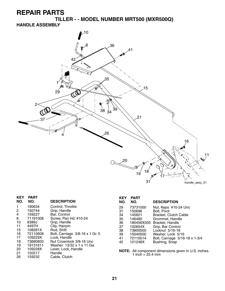 Repair parts | Poulan MRT500 User Manual | Page 21 / 28