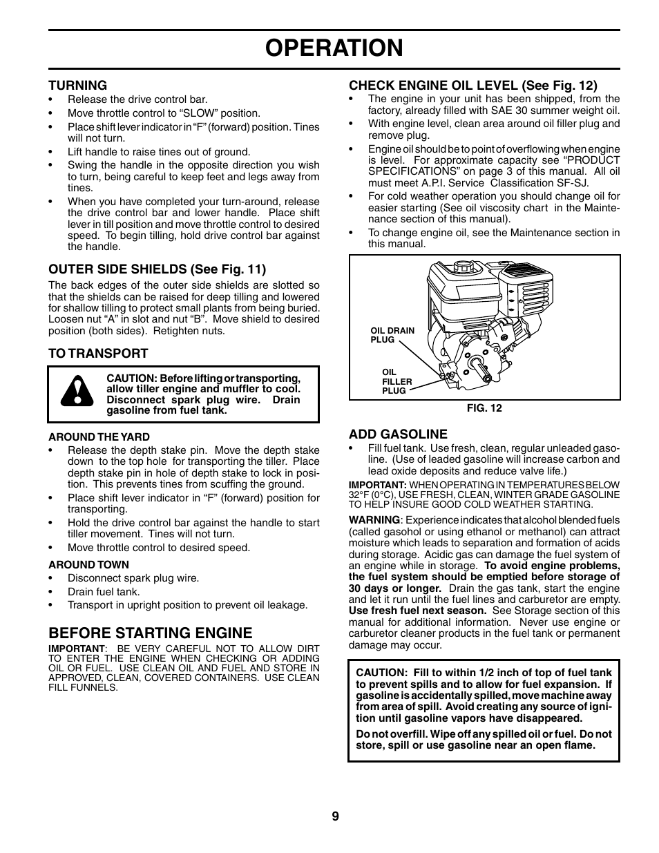 Operation, Before start ing engine | Poulan MRT500 User Manual | Page 9 / 28