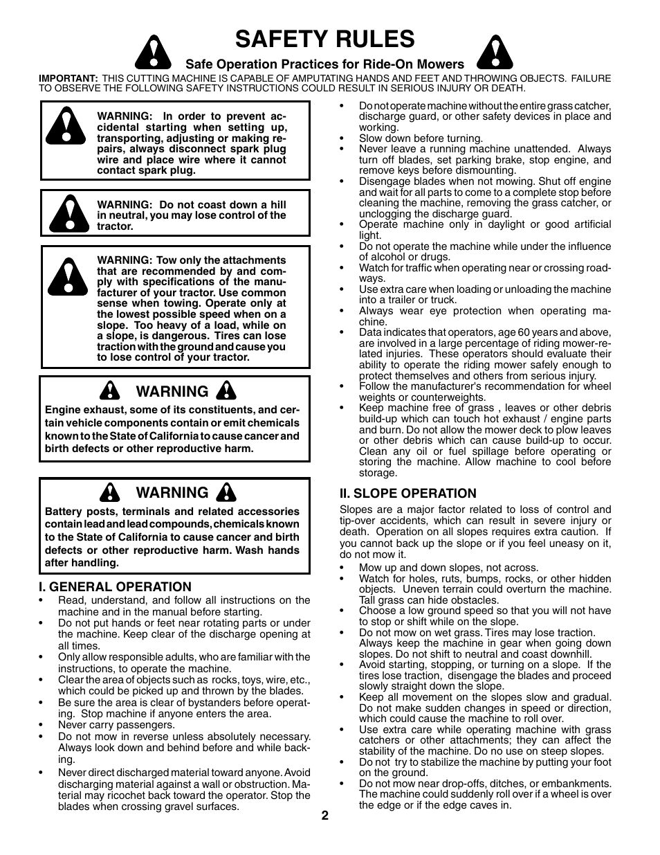 Safety rules, Warning | Poulan 195018 User Manual | Page 2 / 30