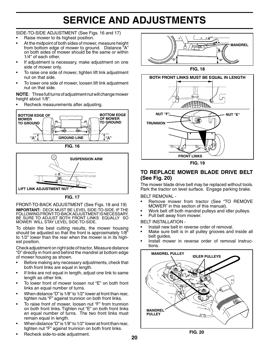 Service and adjustments | Poulan 195018 User Manual | Page 20 / 30