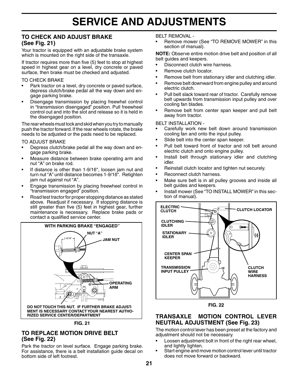 Service and adjustments | Poulan 195018 User Manual | Page 21 / 30