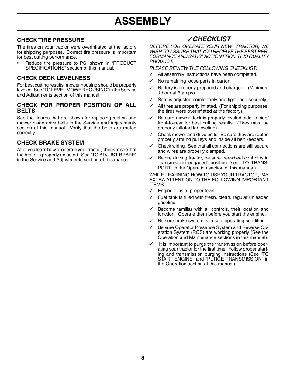 Assembly, Checklist | Poulan 195018 User Manual | Page 8 / 30