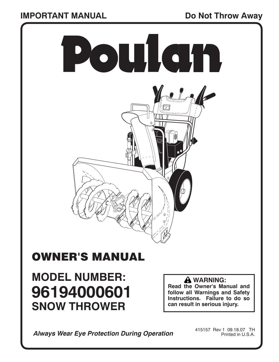 Poulan 96194000601 User Manual | 52 pages