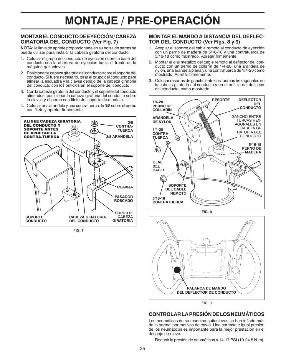 Montaje / pre-operación, Controlar la presión de los neumáticos | Poulan 96194000601 User Manual | Page 25 / 52