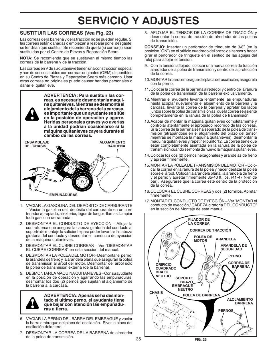 Servicio y adjustes | Poulan 96194000601 User Manual | Page 35 / 52