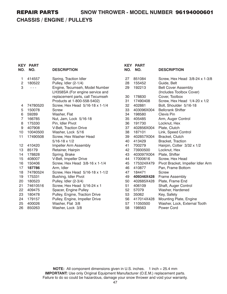 Poulan 96194000601 User Manual | Page 47 / 52
