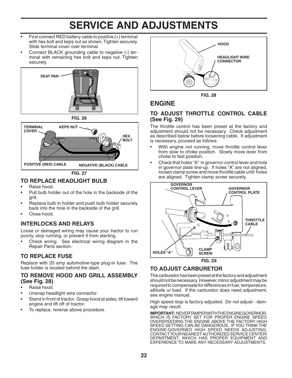 Service and adjustments, Engine | Poulan 187189 User Manual | Page 22 / 44