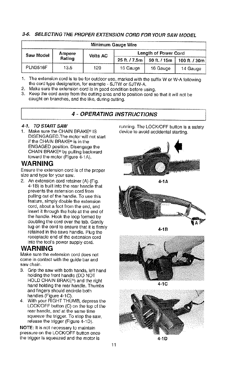 Warning | Poulan PLN3516F User Manual | Page 11 / 18