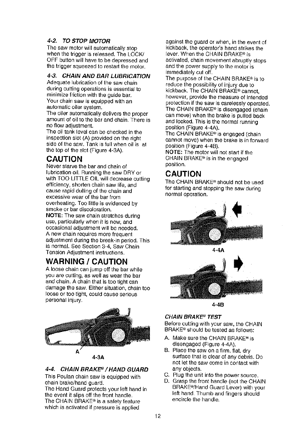 Caution, Warning / caution | Poulan PLN3516F User Manual | Page 12 / 18