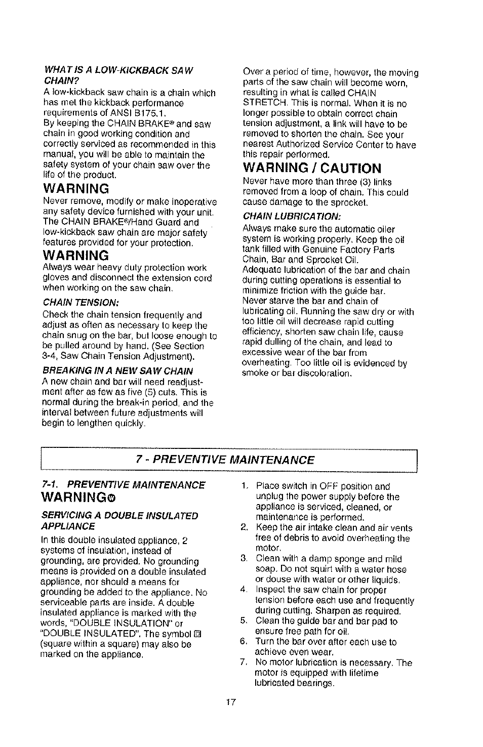 Warning, Warning / caution | Poulan PLN3516F User Manual | Page 17 / 18