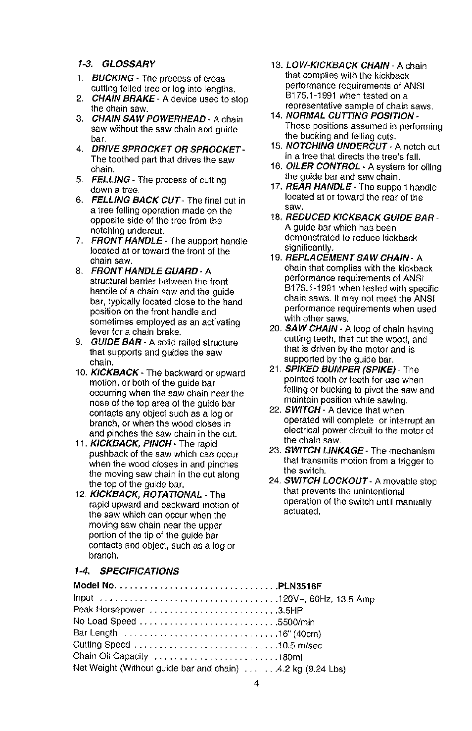 Poulan PLN3516F User Manual | Page 4 / 18