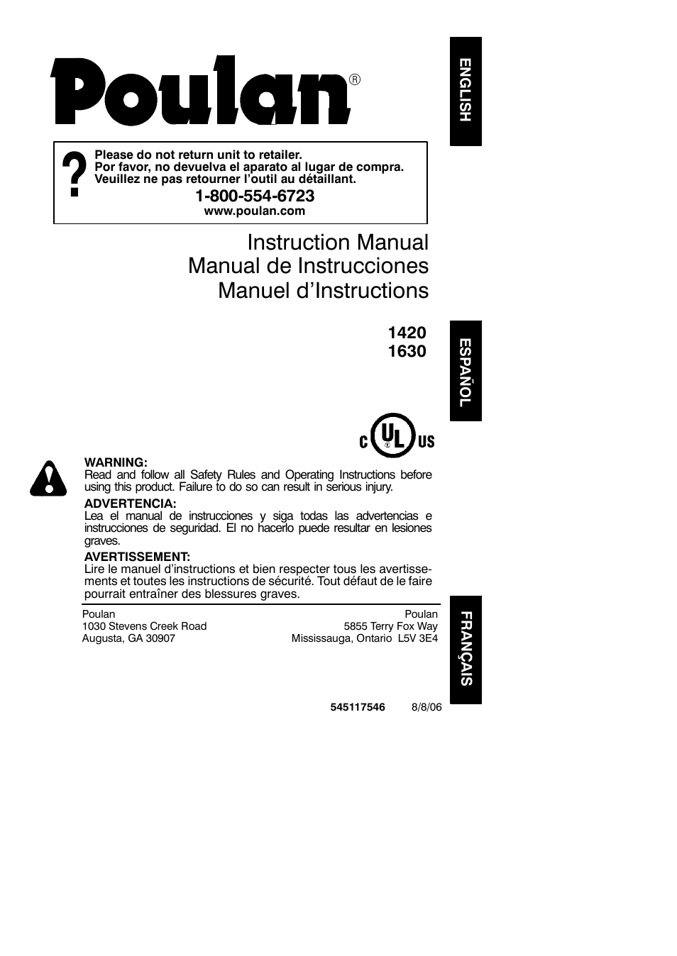 Poulan 1420 User Manual | 16 pages