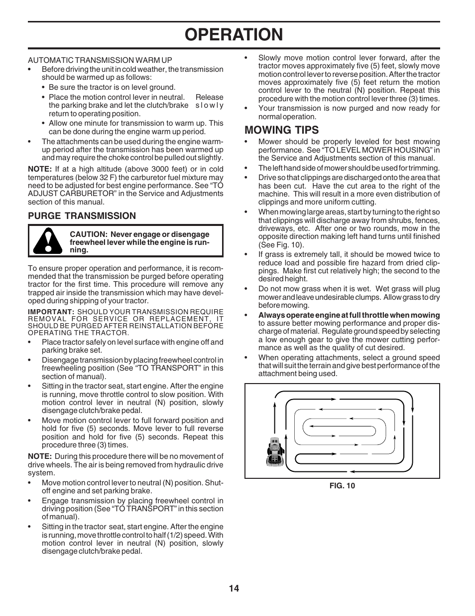 Operation, Mowing tips | Poulan 183371 User Manual | Page 14 / 48