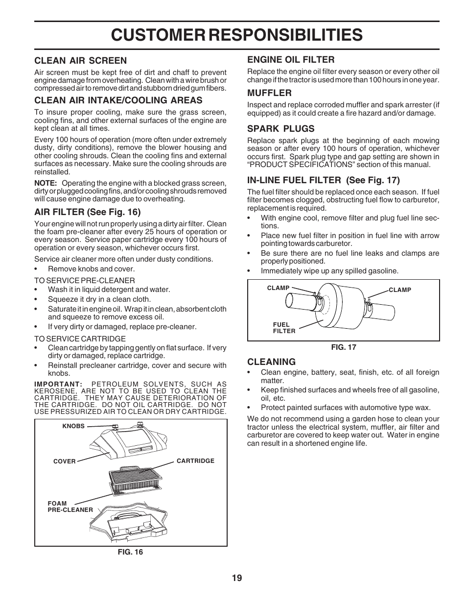 Customer responsibilities | Poulan 183371 User Manual | Page 19 / 48