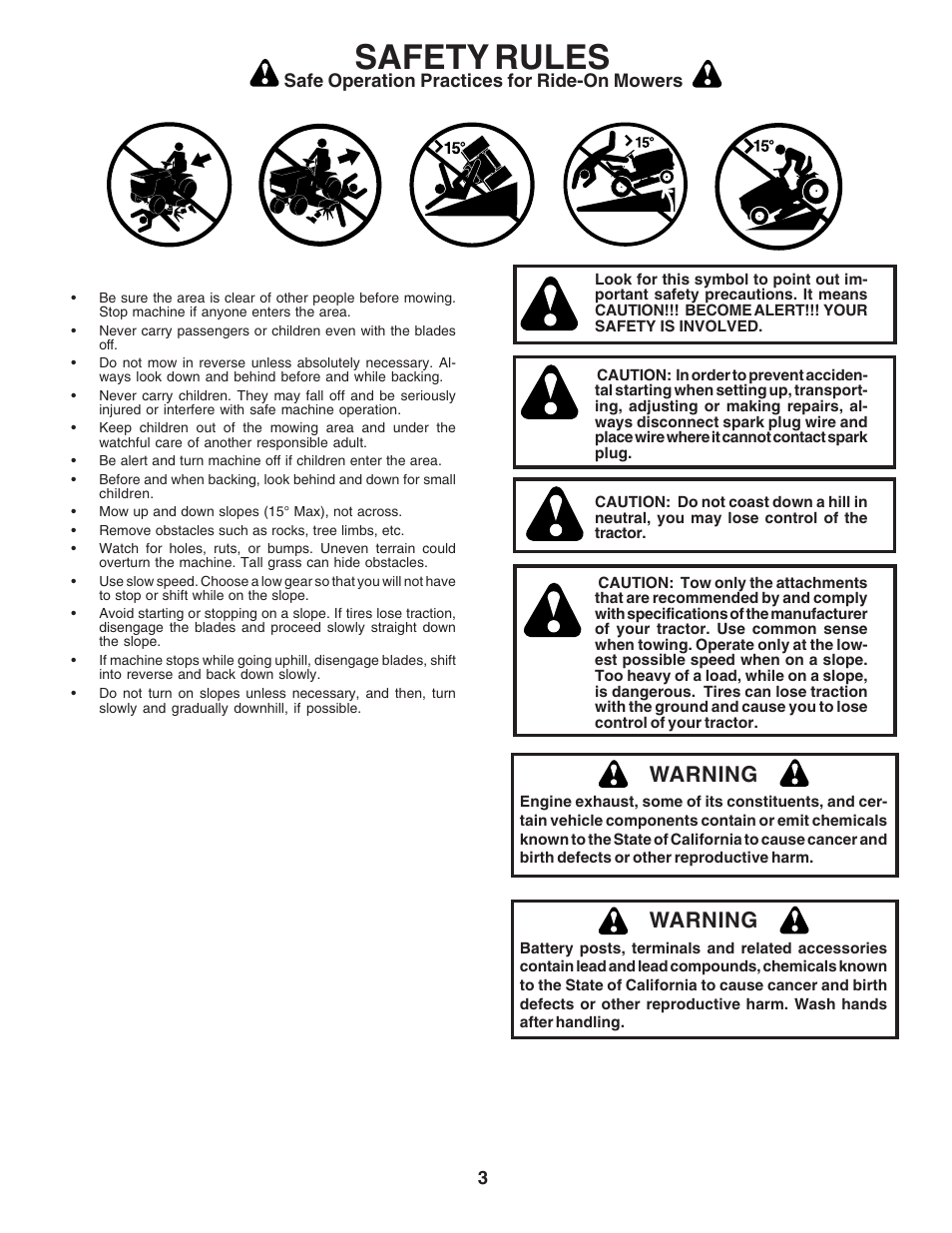 Safety rules, Warning | Poulan 183371 User Manual | Page 3 / 48