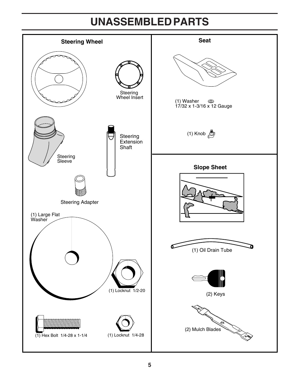 Unassembled parts | Poulan 183371 User Manual | Page 5 / 48